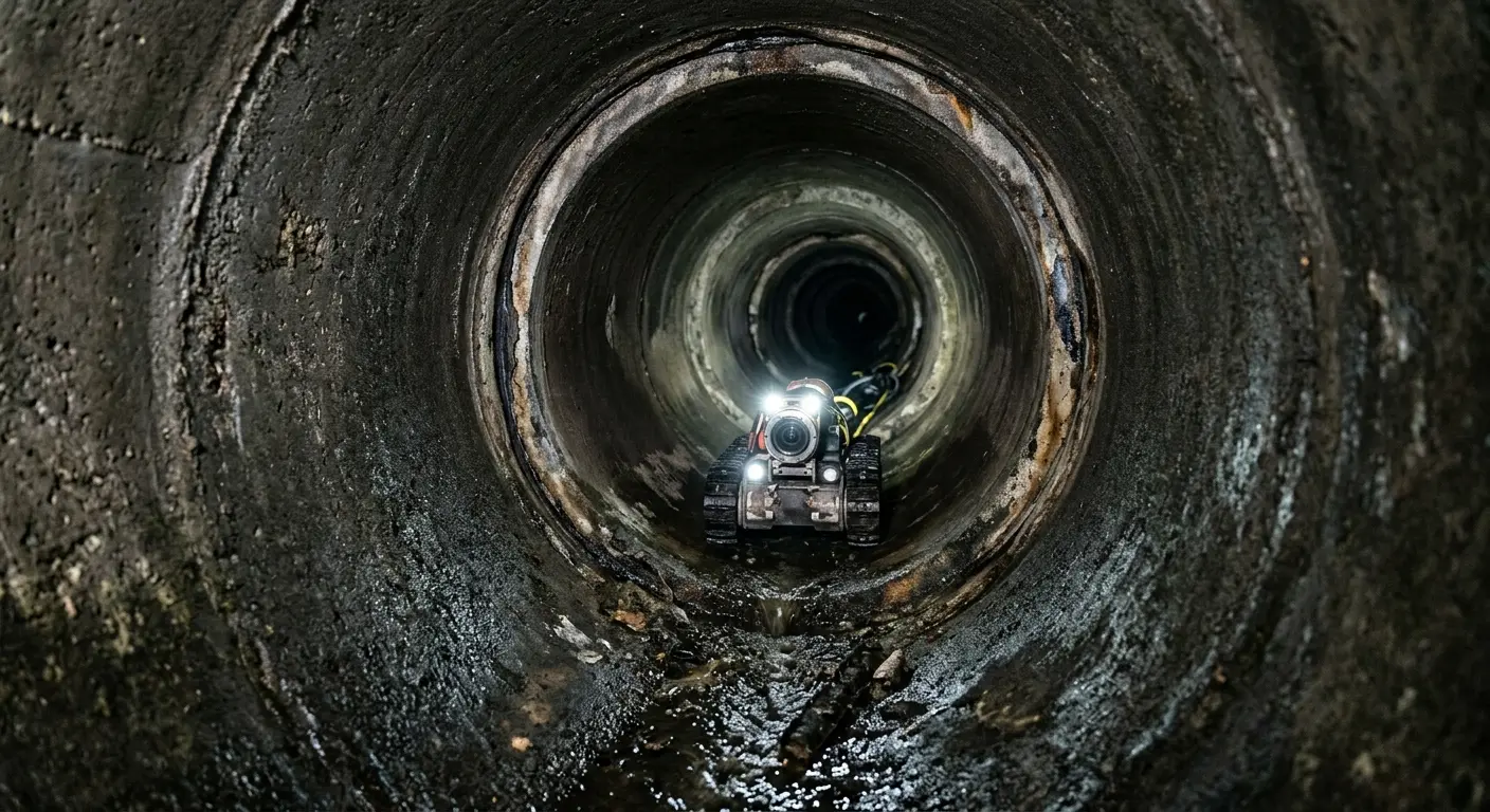 Robotic sewer camera inspecting pipe interior for Sewer Line Cleaning in Cornelia